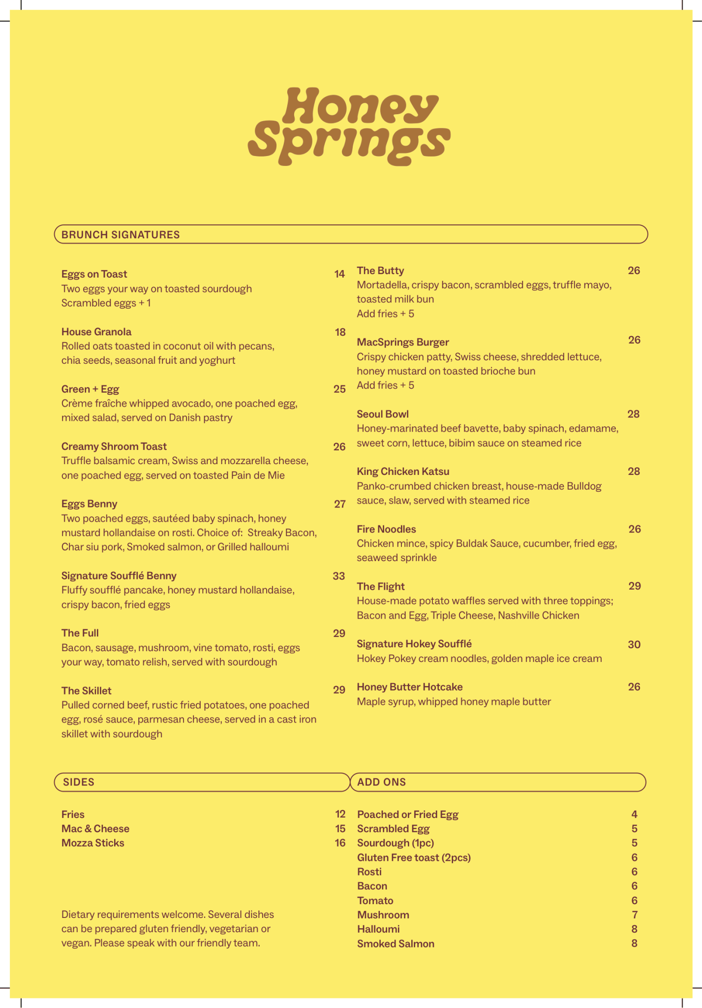 Spring Spring Cafe Menu Menu – Honey Springs Cafe